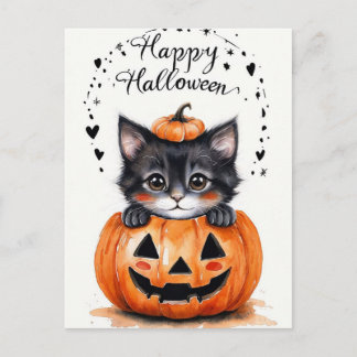 Söt svart katt Halloween-kort | Glad Halloween Pu Helg Vykort