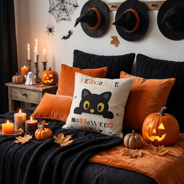 Söt svart katt Halloween Kudde (Skapare uppladdad)