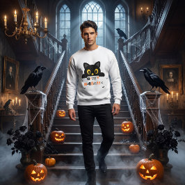 Söt svart katt Halloween Lång Ärmad Tröja