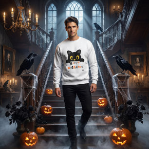 Söt svart katt Halloween Lång Ärmad Tröja