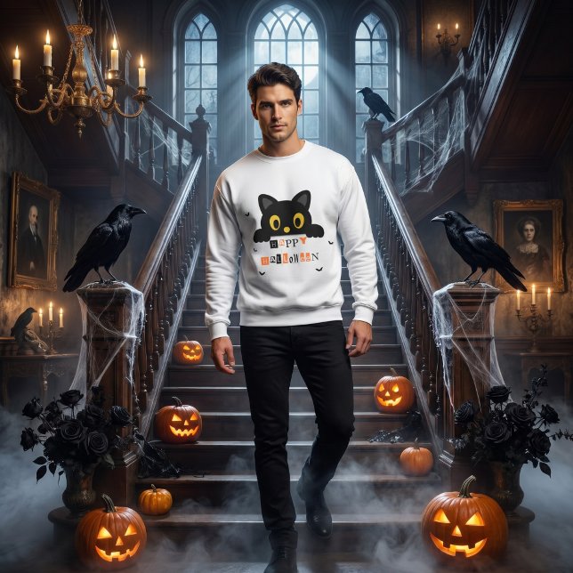 Söt svart katt Halloween Lång Ärmad Tröja (Skapare uppladdad)