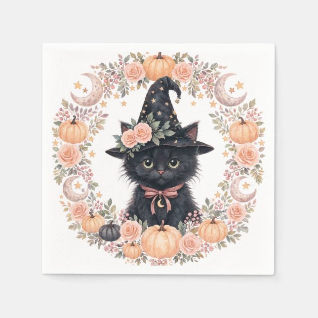 Söt svart katt Halloween-papper  Pappersservett (Framsidan)