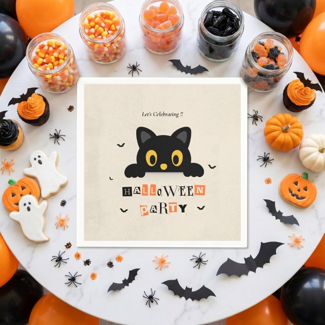 Söt Svart Katt Halloween Pappersservett (Skapare uppladdad)
