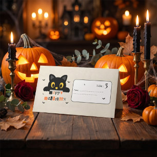 Söt Svart Katt Halloween Placeringskort