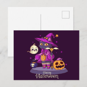 Söt svart katt Halloween postkort Vykort