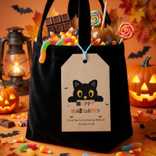 Söt Svart Katt Halloween Presentetikett