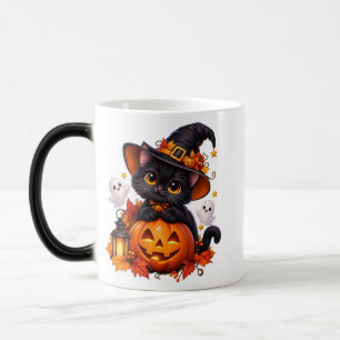 Söt svart katt Halloween-pumpa färgväxlande Mu Magisk Mugg