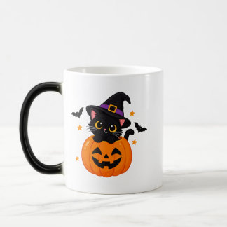Söt svart katt Halloween Pumpa Häxa Hatt Kaffe Magisk Mugg