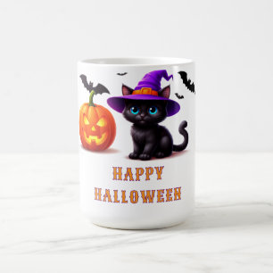 Söt svart katt Halloween-pumpa scen 🐈⬛ Kaffemugg