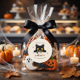 Söt svart katt Halloween Runt Klistermärke