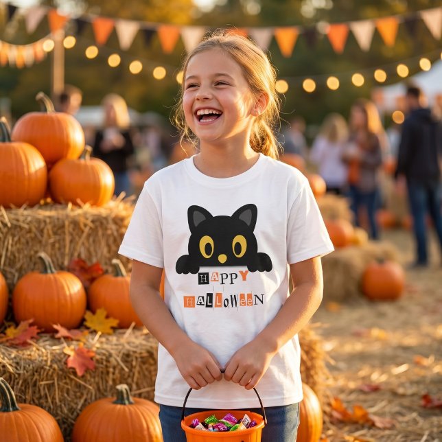 Söt Svart Katt Halloween T Shirt (Skapare uppladdad)