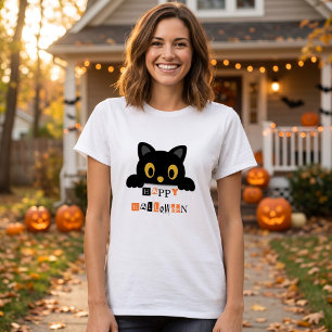 Söt Svart Katt Halloween T Shirt