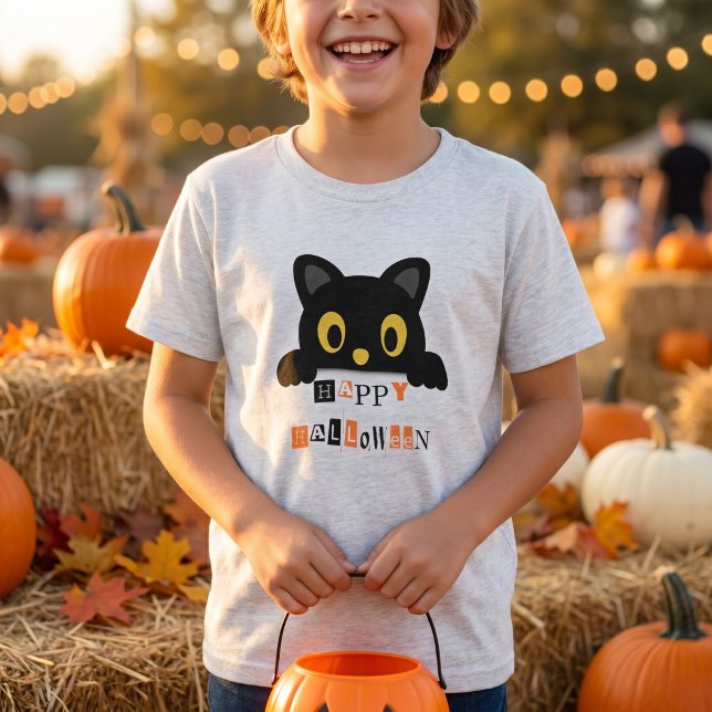 Söt svart katt Halloween T Shirt (Skapare uppladdad)