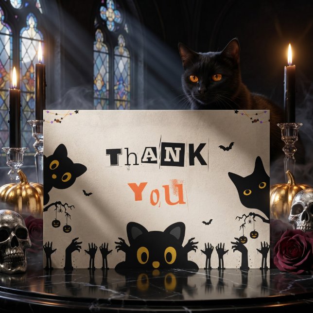 Söt Svart Katt Halloween Tack Kort (Skapare uppladdad)