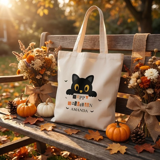 Söt svart katt Halloween Tygkasse (Skapare uppladdad)