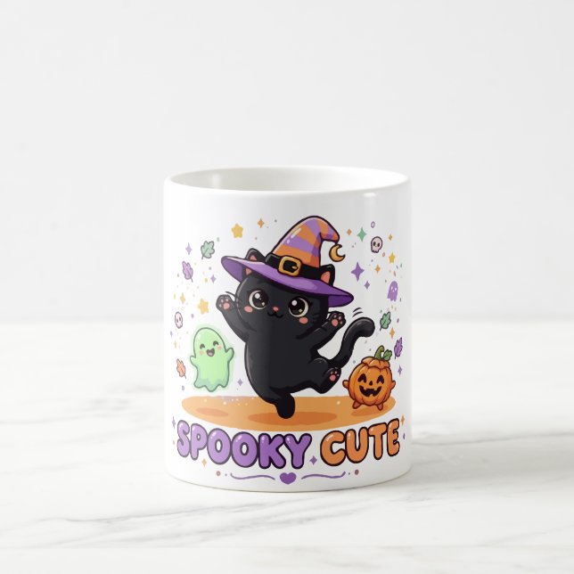 Söt Svart Katt Häxa Halloween Kaffemugg (Center)