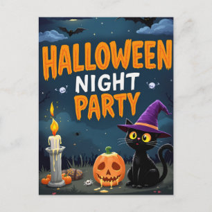 Söt Svart Katt Häxa Halloween Nattfest Vykort