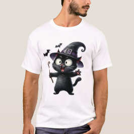Söt svart katt häxa med magisk stav ✨🐾🧙 t shirt