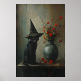 Söt Svart Katt Häxa Med Mörka Botaniska, Mörk Poster