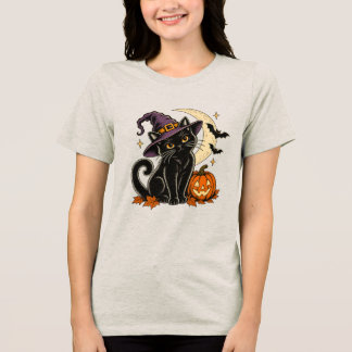 Söt svart katt häxhatt Halloween Dam T-shirt