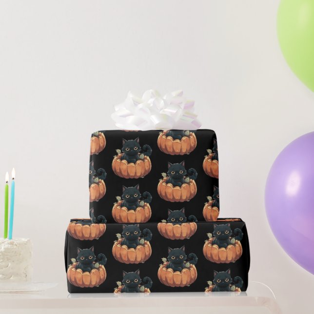 Söt svart katt i ett pumpamönster Halloween Presentpapper (Festgåvor)
