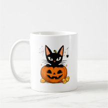 Söt svart katt i pumpa Halloween