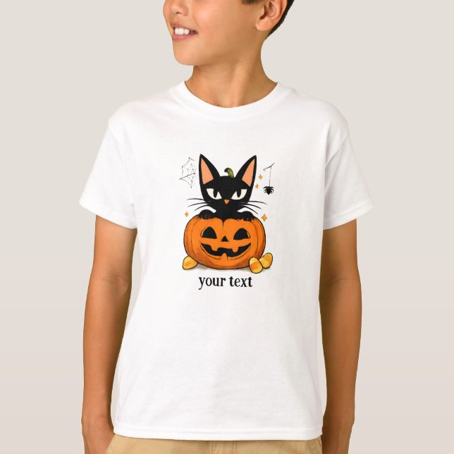 Söt svart katt i pumpa Halloween T Shirt (Framsida)