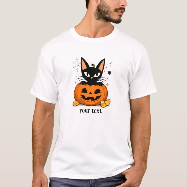 Söt svart katt i pumpa Halloween T Shirt (Framsida)