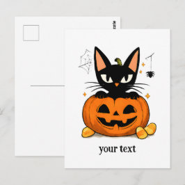 Söt svart katt i pumpa Halloween Vykort