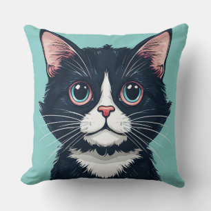 Söt svart katt illustration kudde