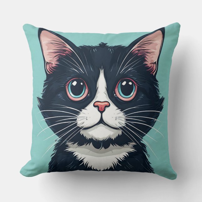 Söt svart katt illustration kudde (Framsida)