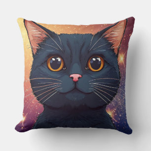 Söt svart katt illustration kudde