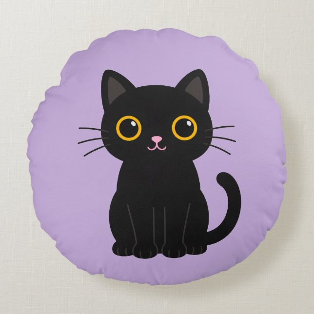 Söt svart katt illustration kudde & väggkonst desi (Framsidan)