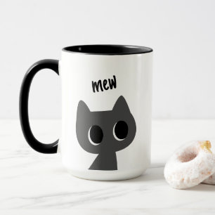Söt svart katt illustration Mew minimalistisk Mugg
