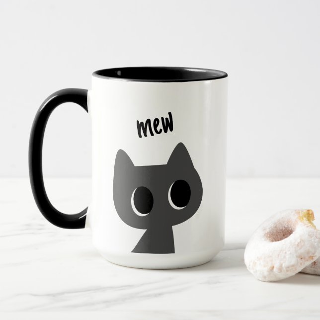 Söt svart katt illustration Mew minimalistisk Mugg (Med munk)