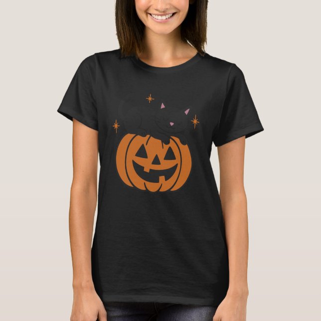 Söt svart katt Jack-Ou2019-lykta Pumpa Höst T Shirt (Framsida)