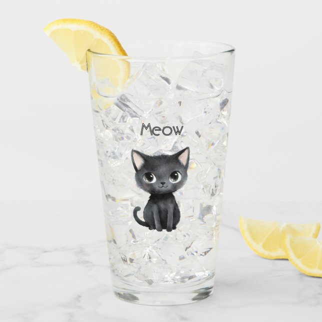 Söt svart katt jamar glaskopp (Framsida Ice)