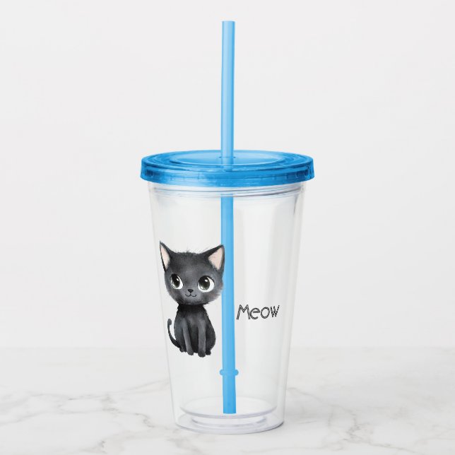 Söt svart katt jamar take away mugg (Framsida)