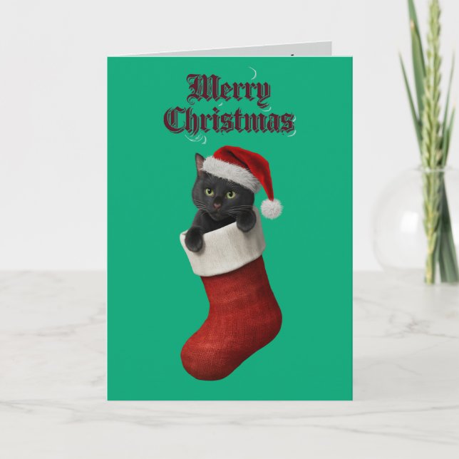 Söt svart katt jul firande kort (Framsida)