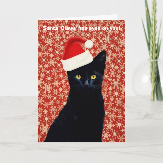 Söt svart katt jul tomte klor jul helgdag helgkort (Framsida)