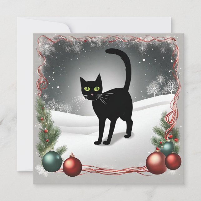 Söt svart katt julillustration  julkort (Framsida)
