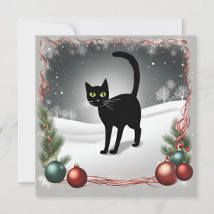 Söt svart katt julillustration julkort