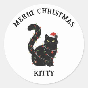 Söt svart katt julsticker runt klistermärke