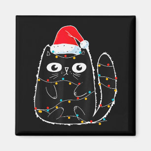 Söt svart katt jultomte julbelysning mjau kattunge magnet