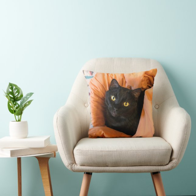 Söt svart katt kudde (Stol)