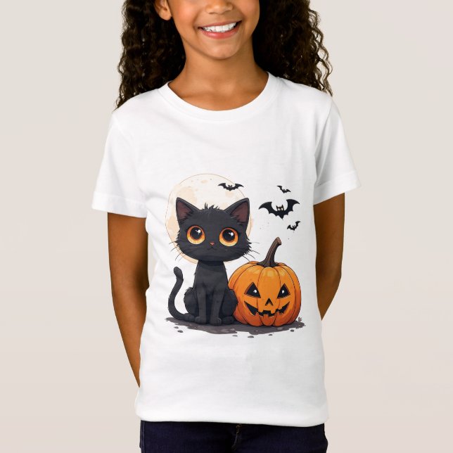 Söt Svart Katt Magi Halloween Tema 🎃 T Shirt (Framsida)