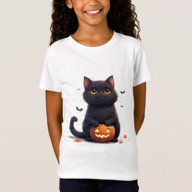 Söt Svart Katt Magi Halloween Tema 🎃 T Shirt (Framsida)