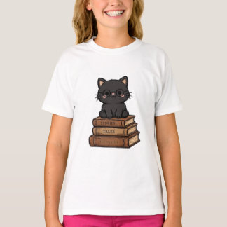 Söt svart katt med glasögon på böcker - Bokälskare T Shirt