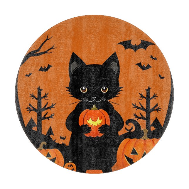 Söt svart katt med halloweenpumpor (Framsidan)