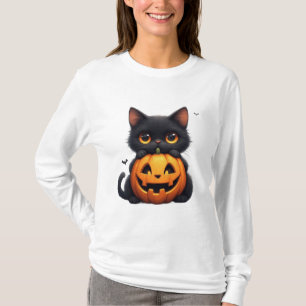 Söt svart katt med Jack O Lantern-pumpa T Shirt